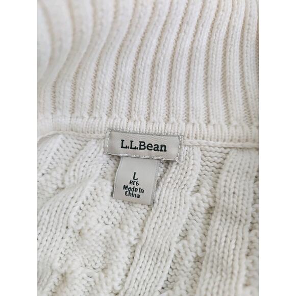LL. Bean ~Woman Size M~ White Knit Cotton Button-Up Cardigan Sweater Long Sleeve - Picture 12 of 15